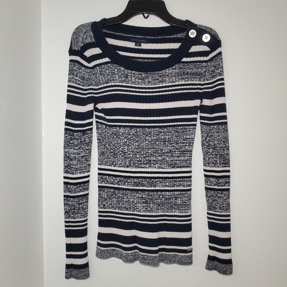Tommy Hilfiger Navy Blue and white lines long sleeved top